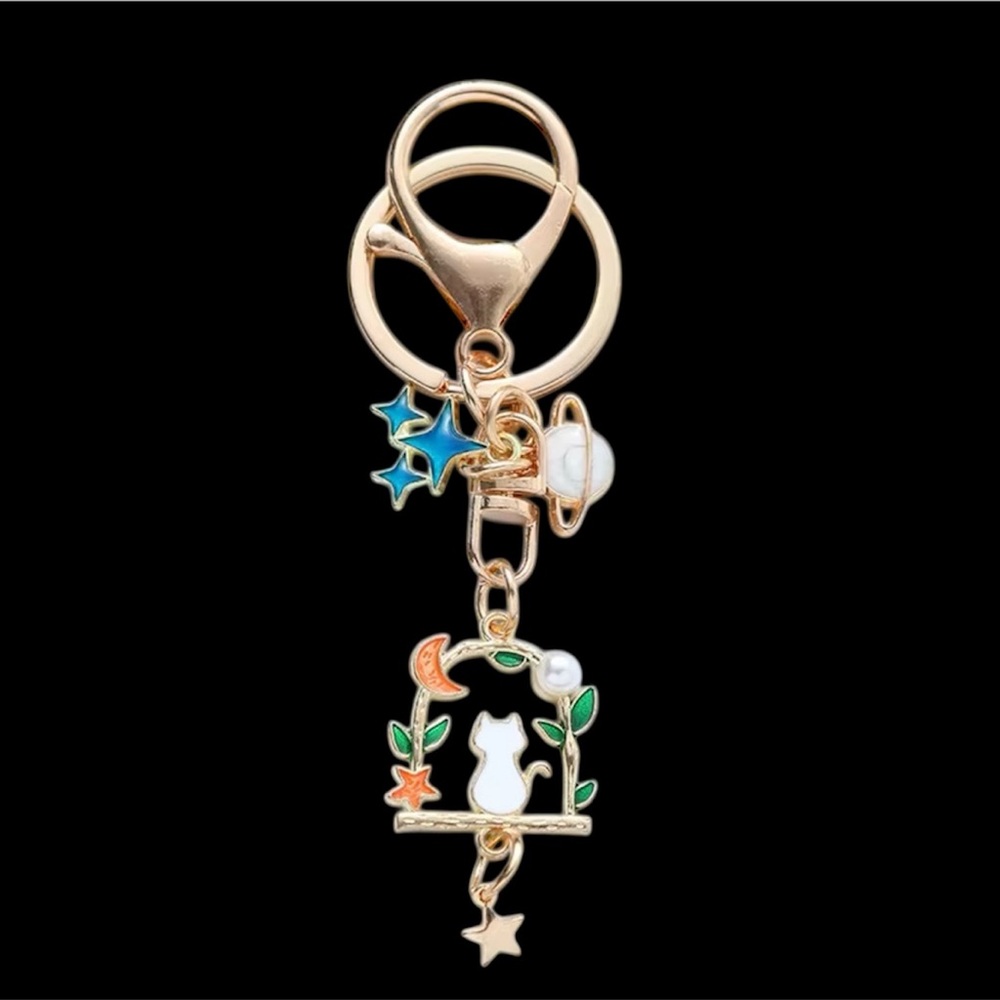 Gold Cat Charm bag charm Keychain
